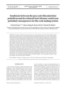 Symbiosis Between the Pea Crab Dissodactylus Primitivus and Its Echinoid Host Meoma Ventricosa: Potential Consequences for the Crab Mating System