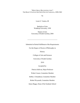 THE BAHÁ'í FAITH in JIM CROW SOUTH CAROLINA, 1898-1965 By