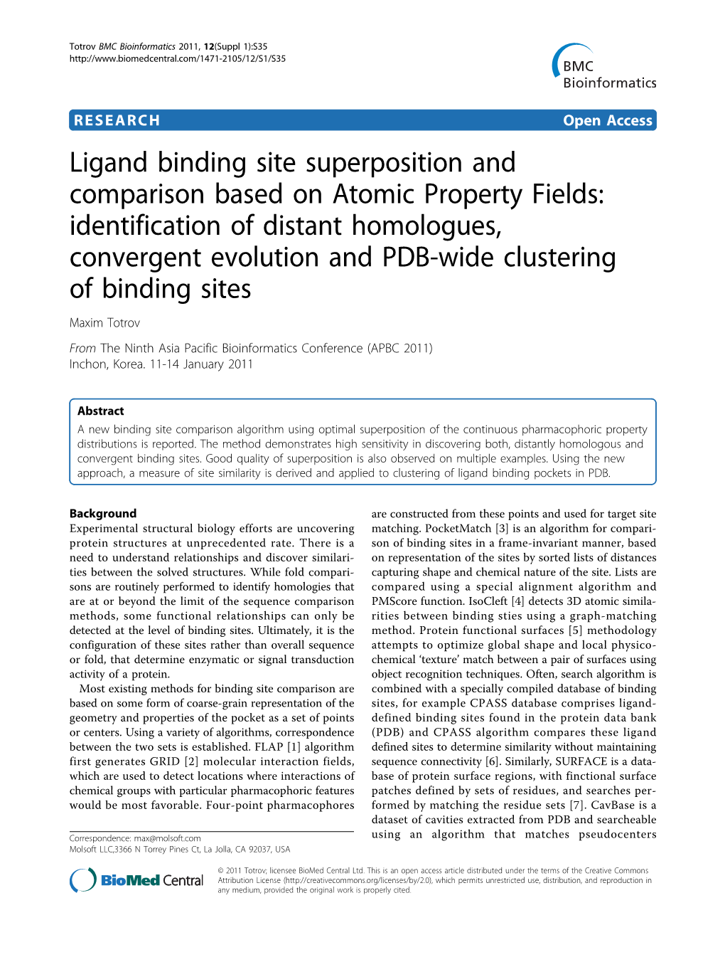 Ligand Binding Site Superposition and Comparison Based on Atomic