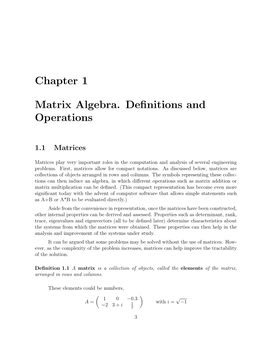 Chapter 1 Matrix Algebra. Definitions and Operations