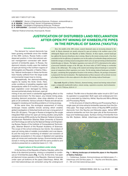 Justification of Disturbed Land Reclamation After Open Pit Mining of Kimberlite Pipes in the Republic of Sakha (Yakutia)