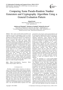 Comparing Some Pseudo-Random Number Generators and Cryptography Algorithms Using a General Evaluation Pattern