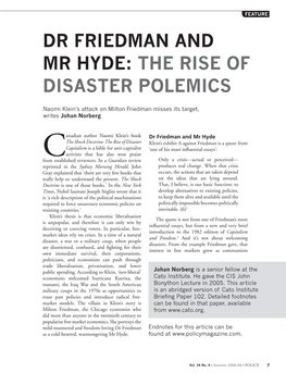 Dr Friedman and Mr Hyde: the Rise of Disaster Polemics