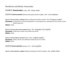 Distributions and Habitats: Somniosidae