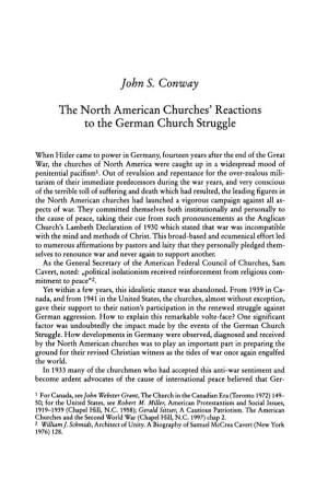 The North American Churches' Reactions to the German Church Struggle