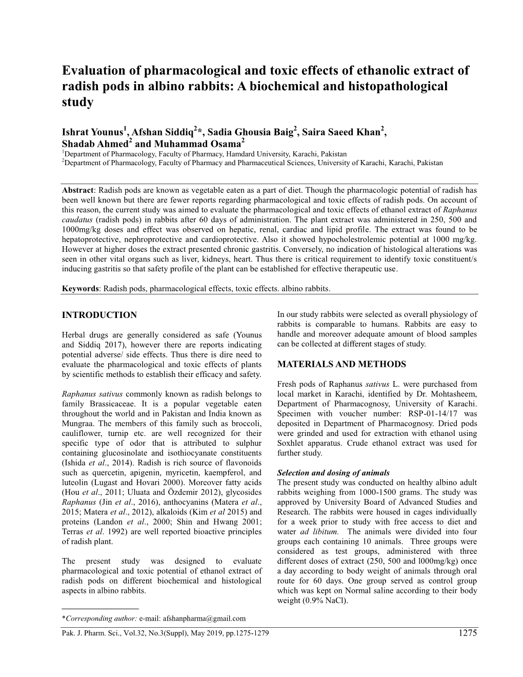 Evaluation of Pharmacological and Toxic Effects of Ethanolic Extract of ...