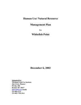 Human Use/Natural Resource Management Plan for Whitefish Point