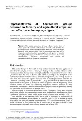 Representatives of Lepidoptera Groups Occurred in Forestry and Agricultural Crops and Their Effective Entomophage Types