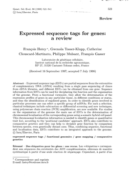 Expressed Sequence Tags for Genes: a Review