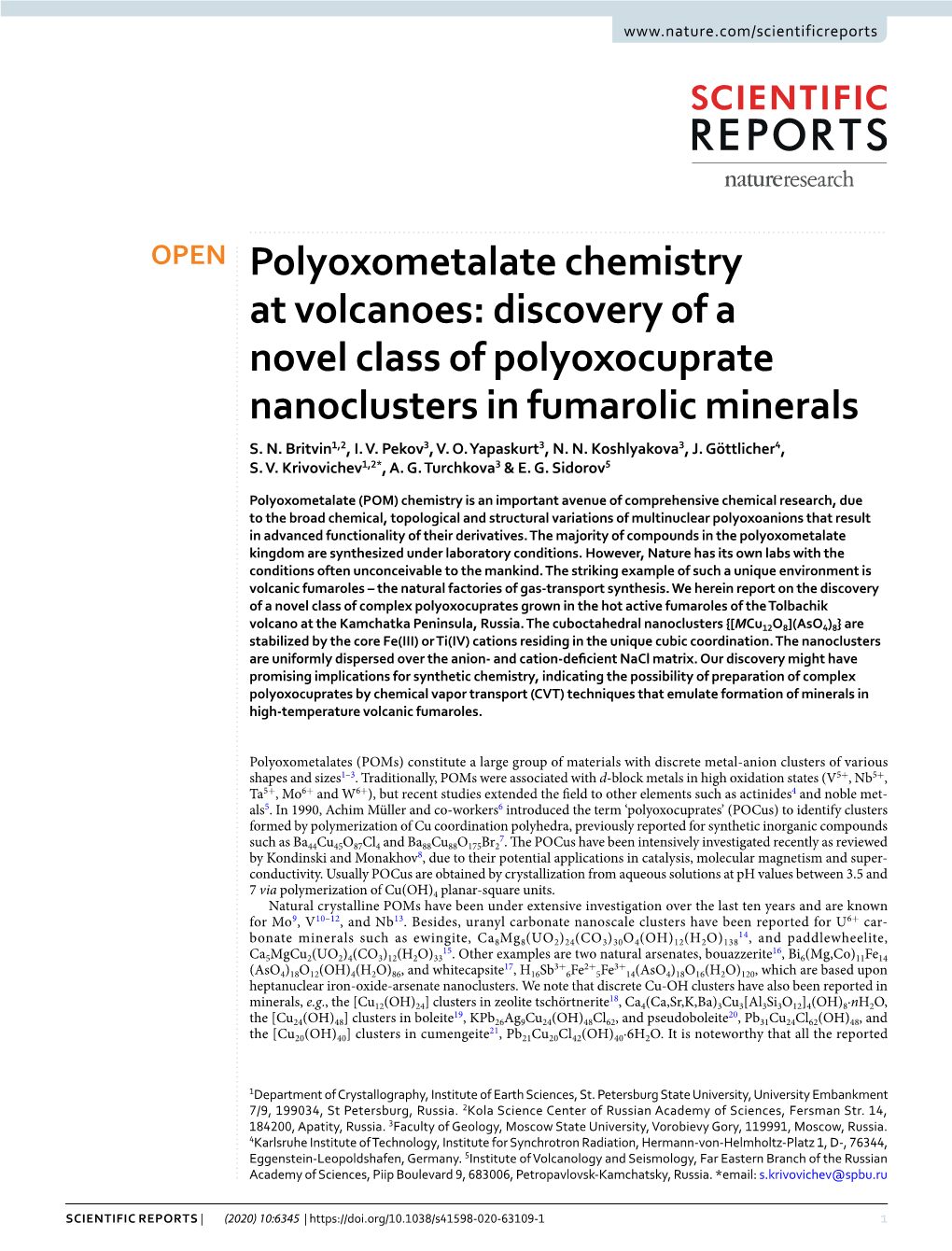 Polyoxometalate Chemistry at Volcanoes: Discovery of a Novel Class of Polyoxocuprate Nanoclusters in Fumarolic Minerals S