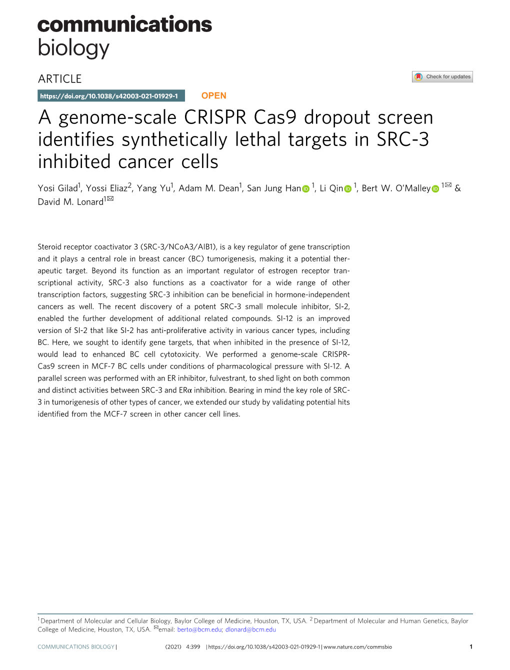 A Genome-Scale CRISPR Cas9 Dropout Screen Identifies