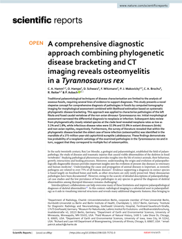 A Comprehensive Diagnostic Approach Combining Phylogenetic Disease Bracketing and CT Imaging Reveals Osteomyelitis in a Tyrannosaurus Rex C