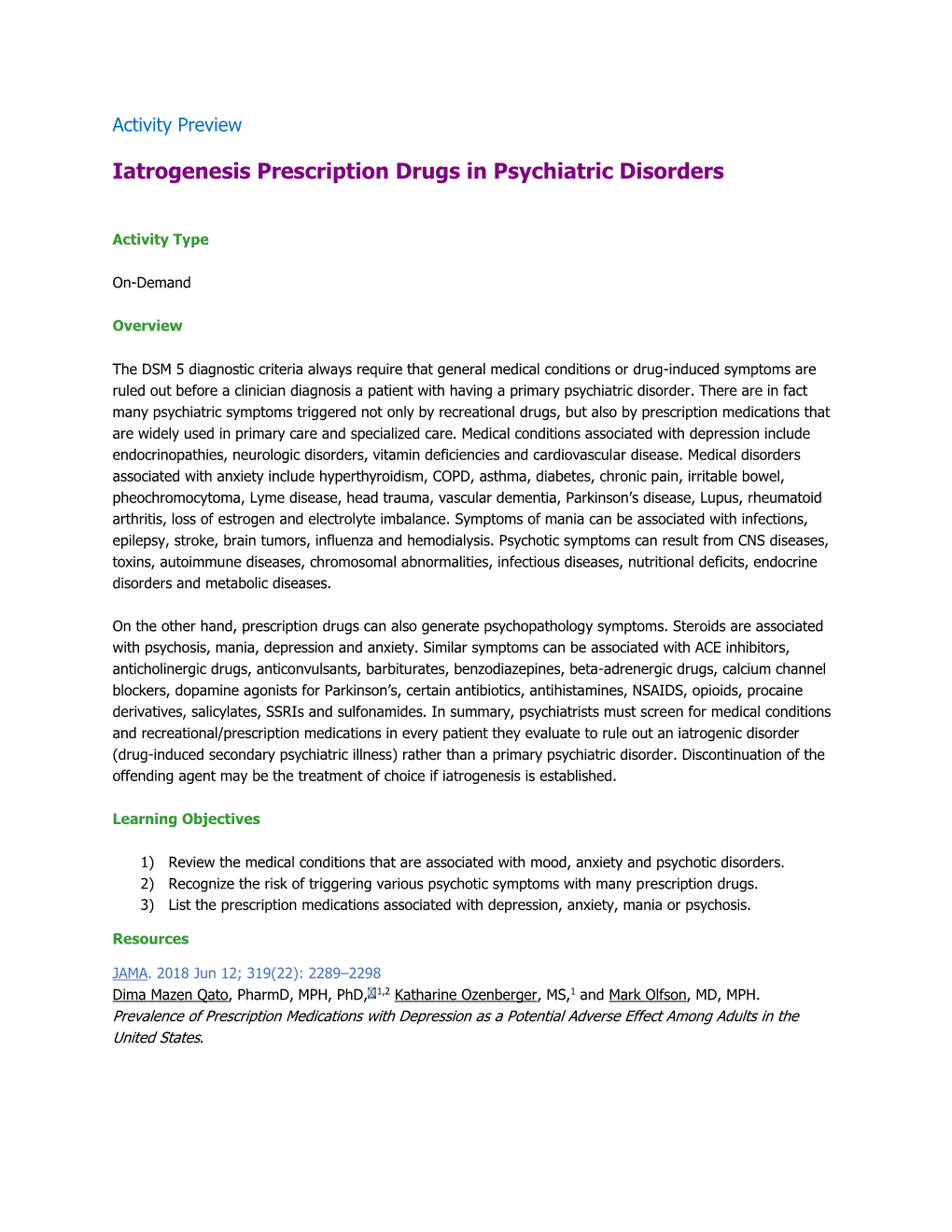 Iatrogenesis Prescription Drugs in Psychiatric Disorders