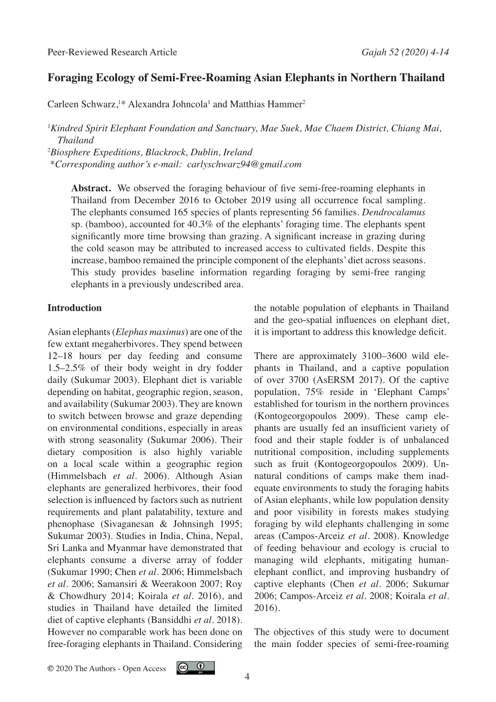 Foraging Ecology of Semi-Free-Roaming Asian Elephants in Northern Thailand