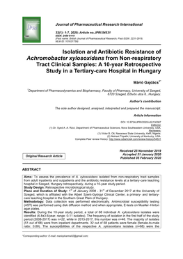 Isolation and Antibiotic Resistance of Achromobacter Xylosoxidans From