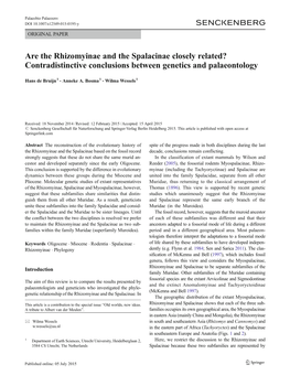 Are the Rhizomyinae and the Spalacinae Closely Related? Contradistinctive Conclusions Between Genetics and Palaeontology