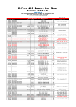 Jinzhou ABS Sensors List Sheet Ruian Jinzhou Auto Parts Co.,Ltd