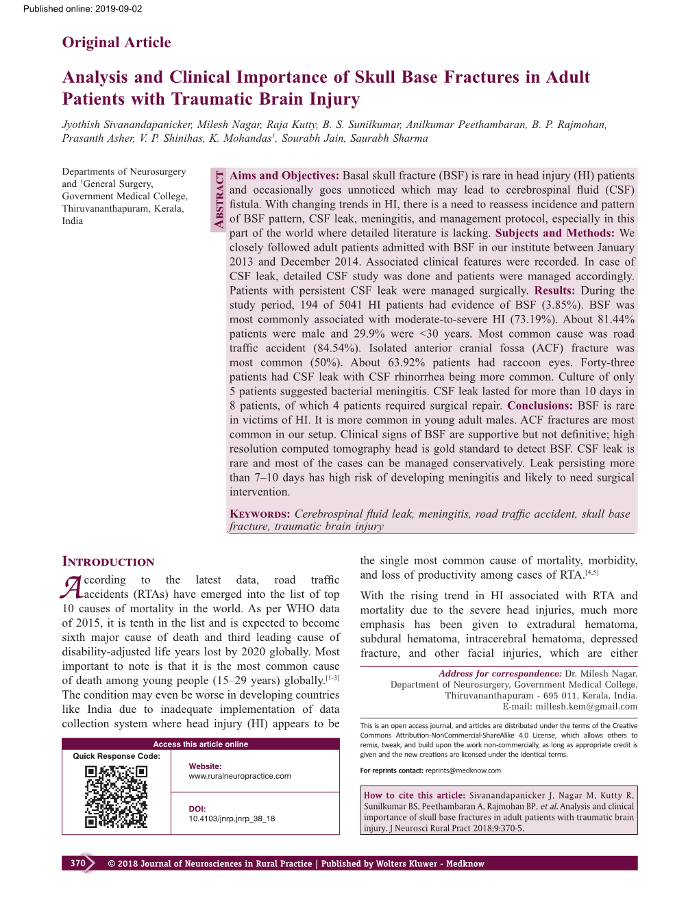 Analysis And Clinical Importance Of Skull Base Fractures In Adult