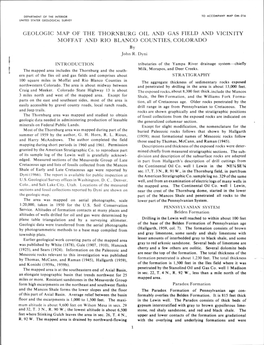 GEOLOGIC MAP of the THORNBURG OIL and GAS FIELD and VICINITY MOFFAT and RIO BLANCO COUNTIES, COLORADO by John R