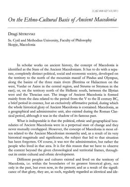 On the Ethno-Cultural Basis of Ancient Macedonia