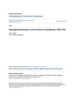 Qazaqjylyq| Nationalism and Revolution in Kazakhstan, 1900-1920