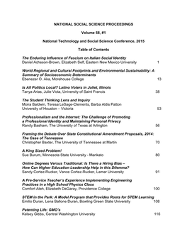 NATIONAL SOCIAL SCIENCE PROCEEDINGS Volume 58, #1