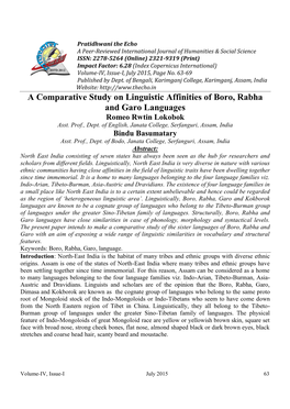 A Comparative Study on Linguistic Affinities of Boro, Rabha and Garo Languages Romeo Rwtin Lokobok Asst