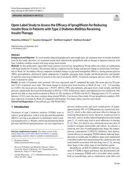 Open-Label Study to Assess the Efficacy of Ipragliflozin for Reducing