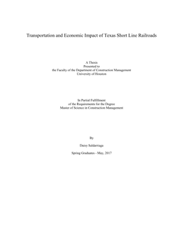 Transportation and Economic Impact of Texas Short Line Railroads