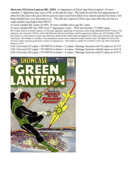 Showcase #22 Green Lantern (DC, 1959) 1St Appearance of Silver Age Green Lantern! #2 Most Valuable 1 St Appearance Key Issue of DC in the Past 60 Years