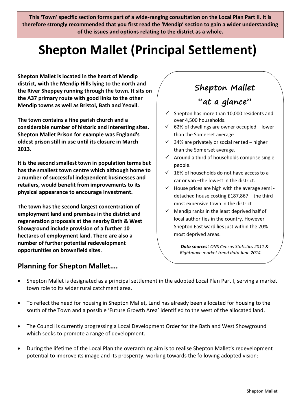 Shepton Mallet (Principal Settlement)