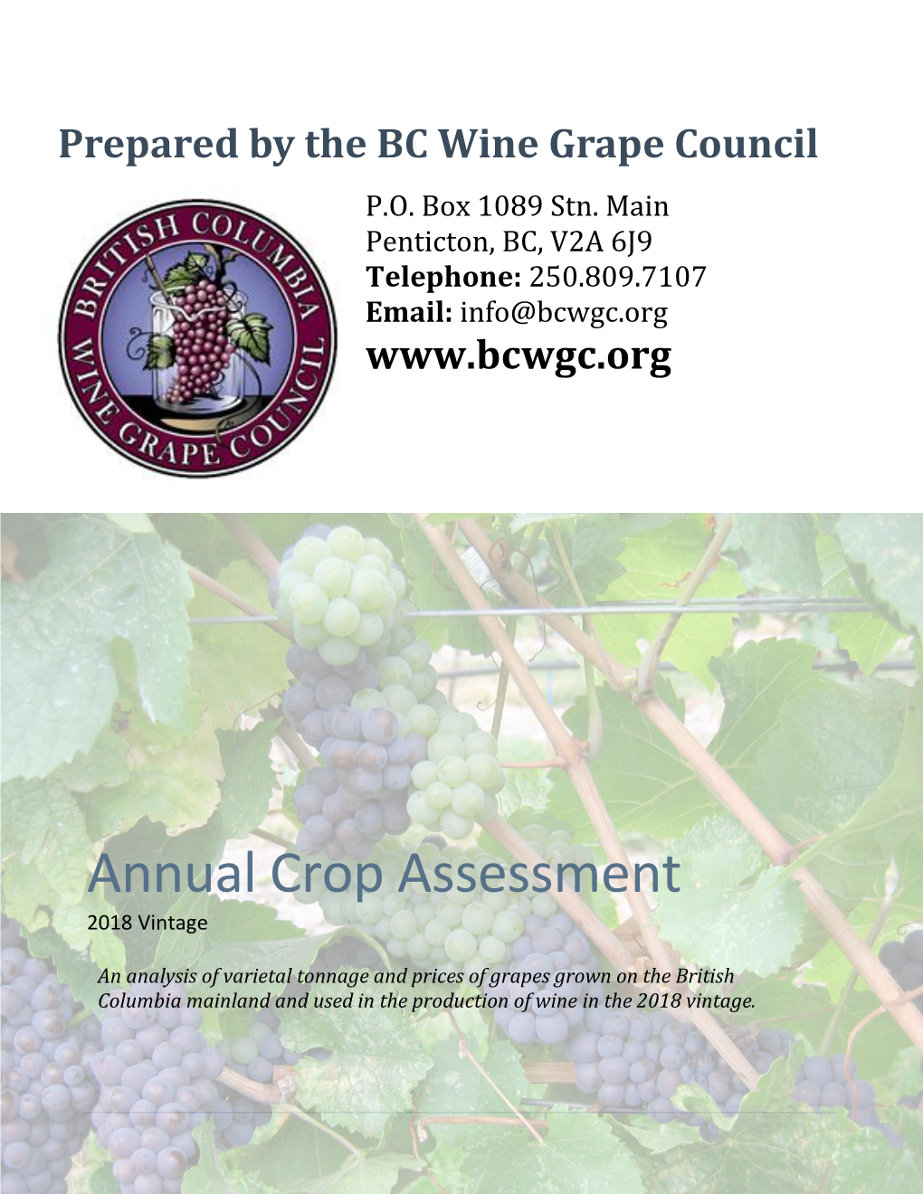 2018 Annual Crop Assessment FINAL BC Wine Grape
