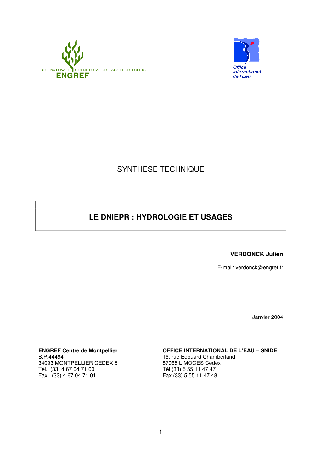 Synthese Technique Le Dniepr : Hydrologie Et Usages