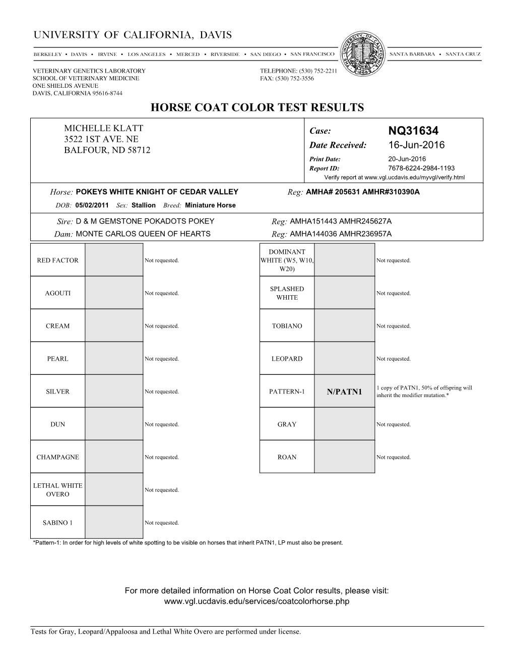 Horse Coat Color Test Results Nq31634