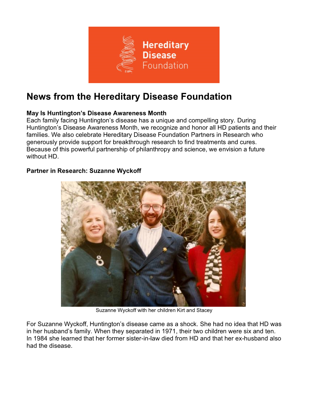 News from the Hereditary Disease Foundation