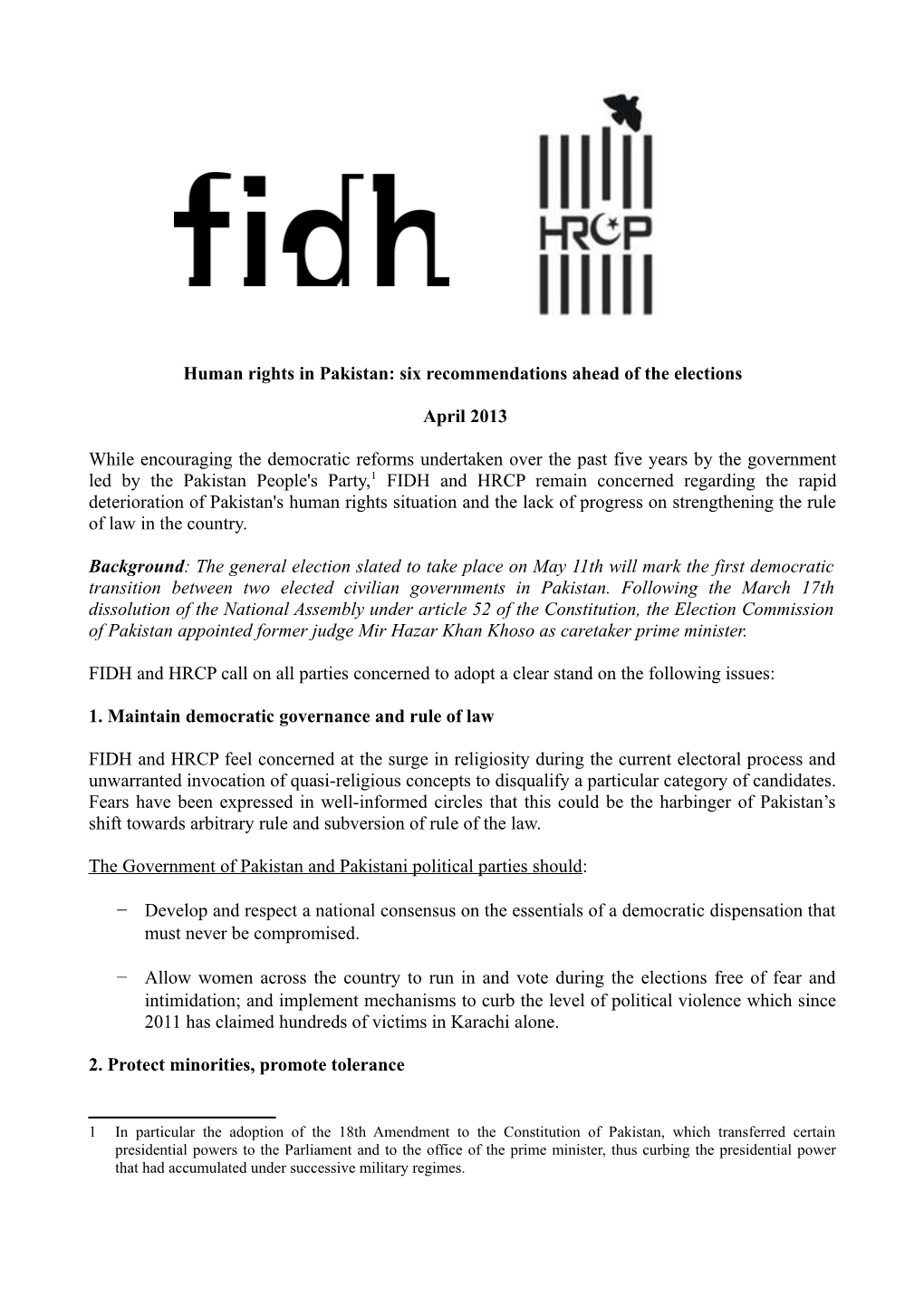 Human Rights in Pakistan: Six Recommendations Ahead of the Elections