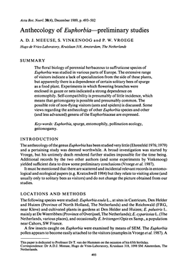 Anthecology of Euphorbia—Preliminary Studies