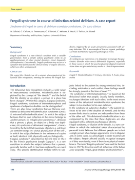 Fregoli Syndrome in Course of Infection-Related Delirium. a Case Report Sindrome Di Fregoli in Corso Di Delirium Correlato a Infezione