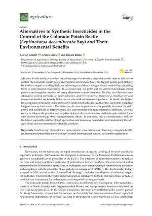 Alternatives to Synthetic Insecticides in the Control of the Colorado Potato Beetle (Leptinotarsa Decemlineata Say) and Their Environmental Beneﬁts