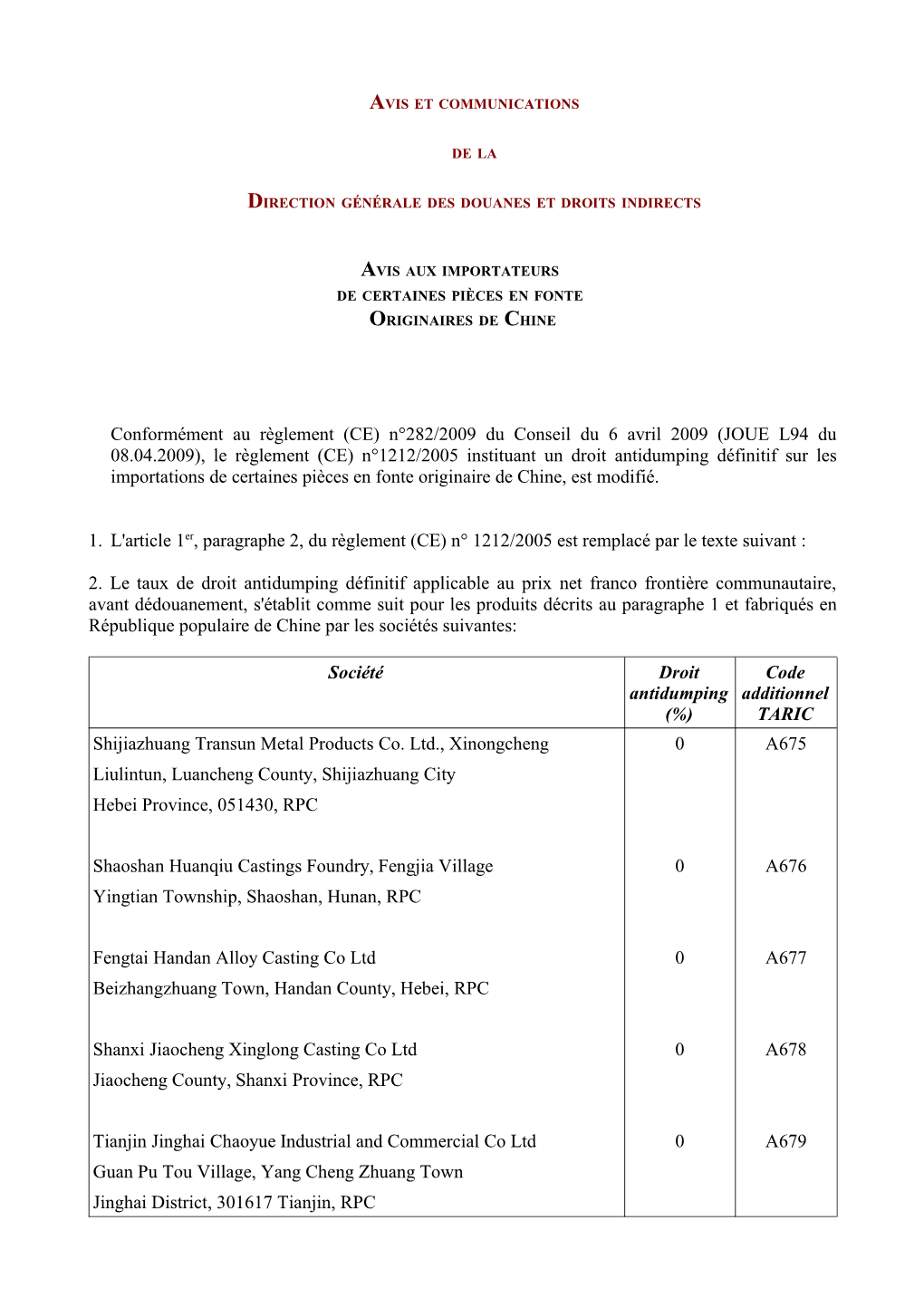 Avis Pièces En Fonte De Chine