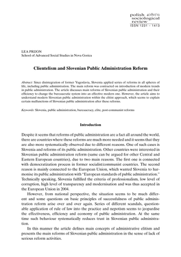 Clientelism and Slovenian Public Administration Reform