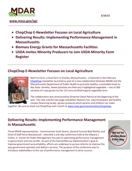 Chopchop E-Newsletter Focuses on Local Agriculture