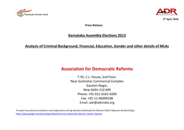 Karnataka Assembly Elections 2013 Analysis of Criminal Background