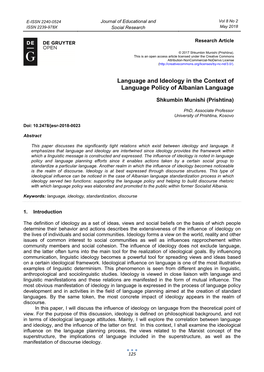 Language and Ideology in the Context of Language Policy of Albanian Language