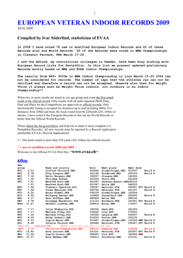 European Veteran Indoor Records 2009 28.02.2009