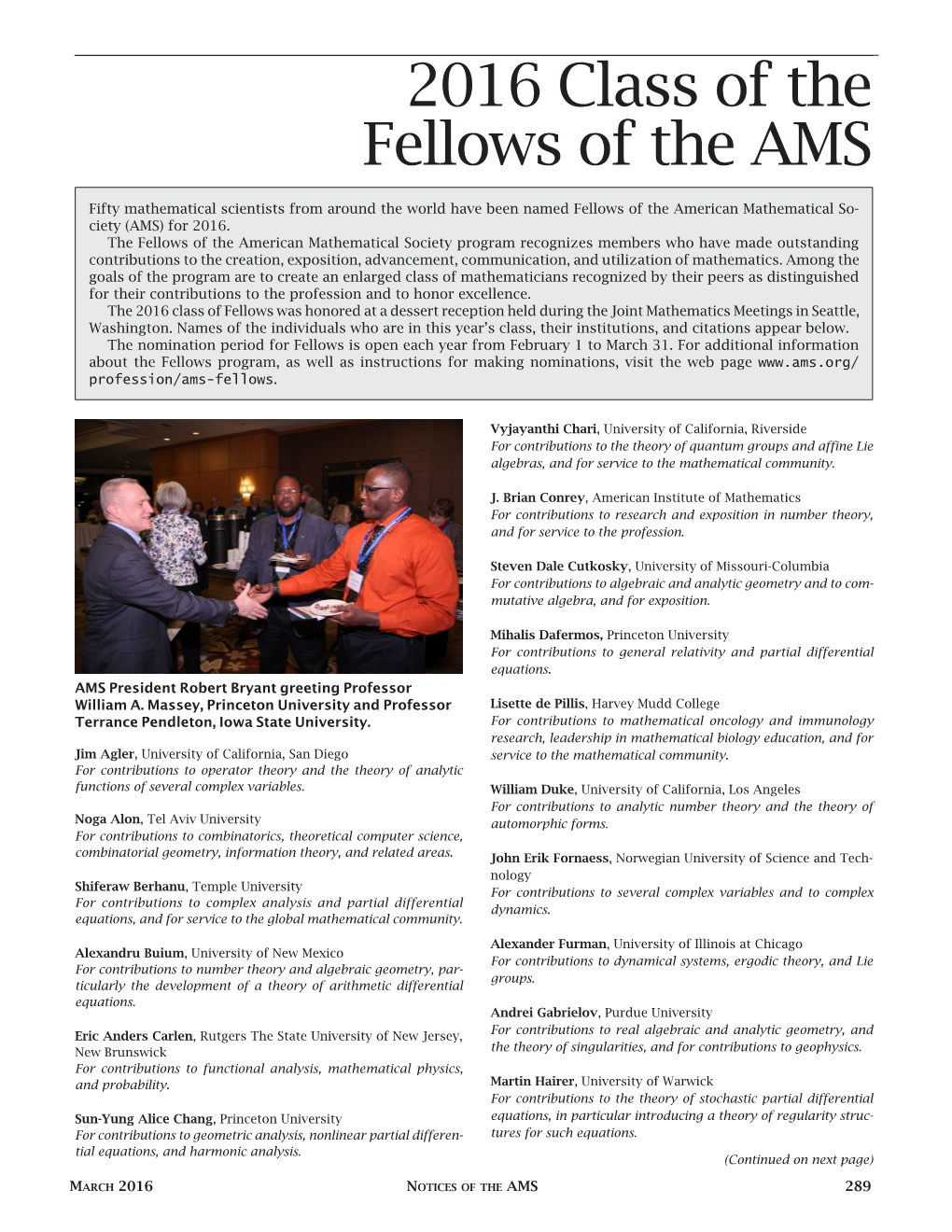 2016 Class of the Fellows of the AMS