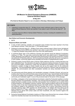 UNMEER) External Situation Report 29 May 2015 (The External Situation Report Is Now Circulated on Mondays, Wednesdays and Fridays)