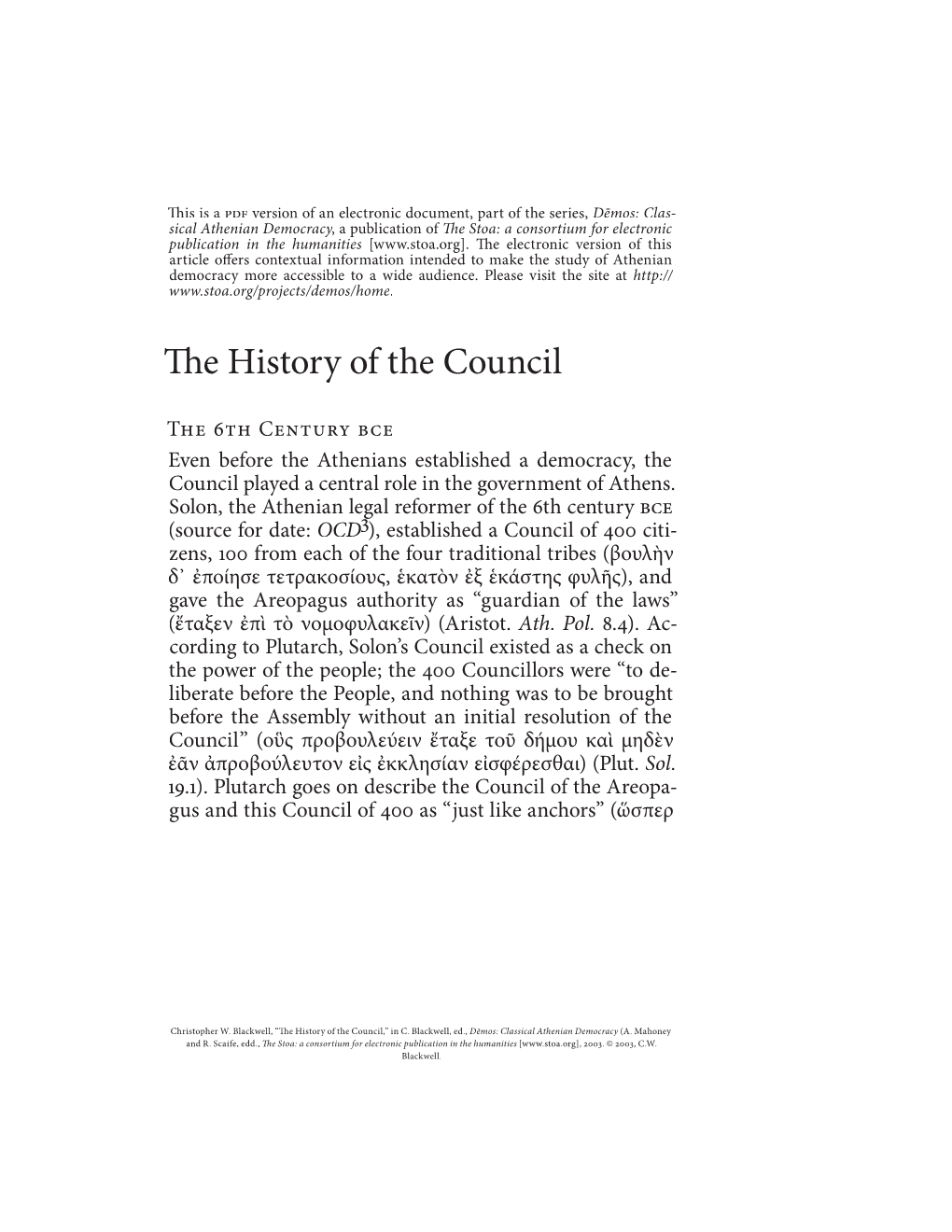 E History of the Council