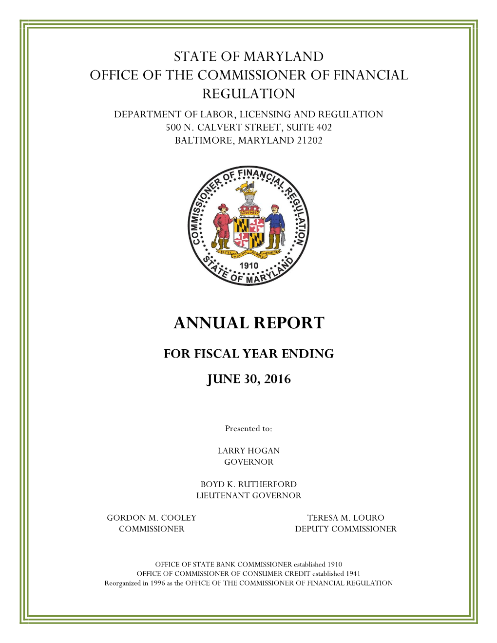 Annual Report for Fiscal Year Ending June 30, 2016