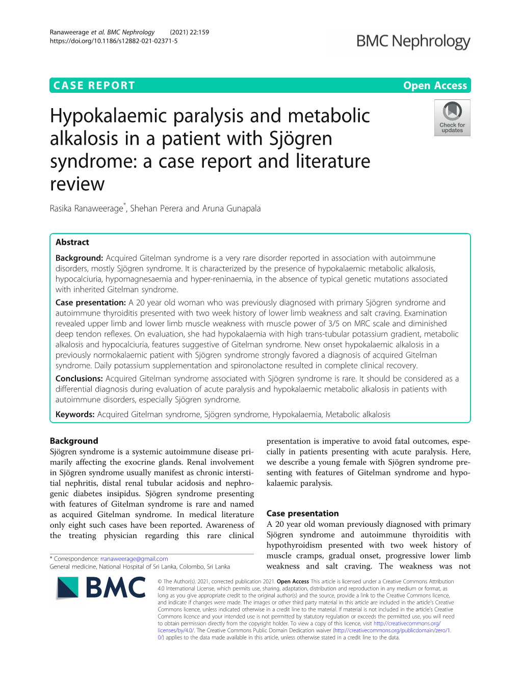 Hypokalaemic Paralysis and Metabolic